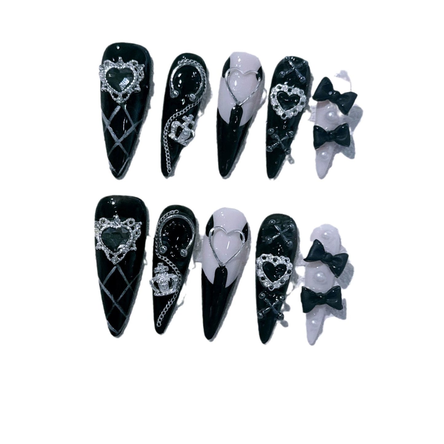 High quality Handmade manual press on nails black heart butterfly nail art love gifts for mum girlfriend for you princess HPG1014