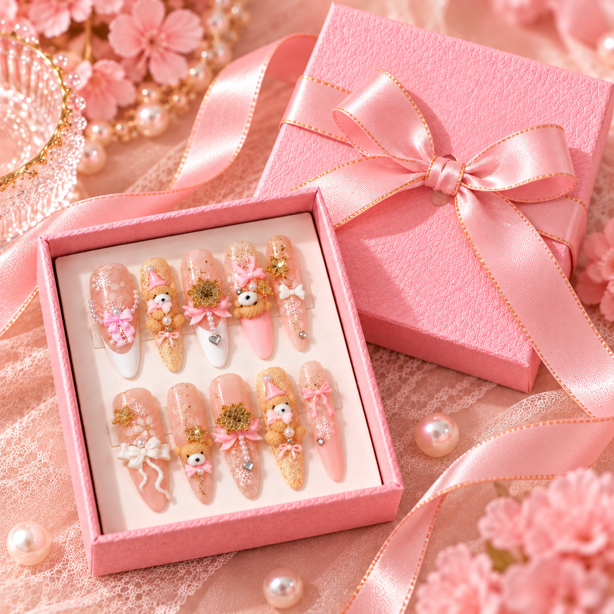 Pink Princess Garden Handmade Press-On Nails