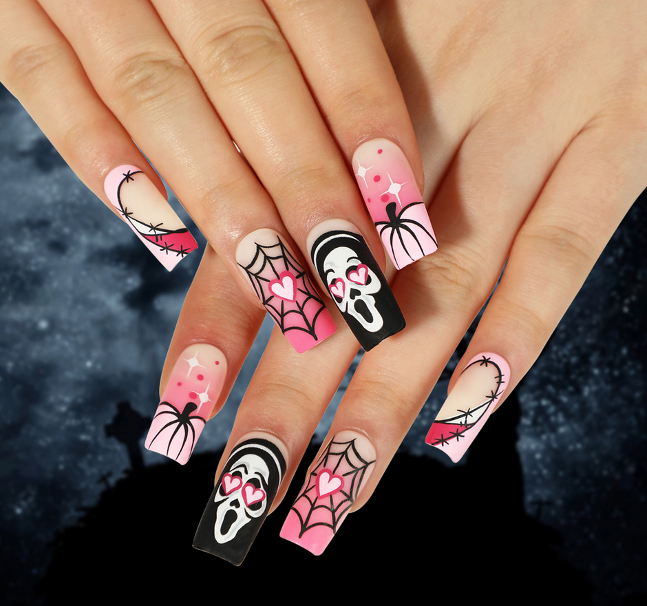 Halloween Festival spooky Press on nails 24pcs/set strong adhesive pad retail mixing designs available amazing surprise birthday gifts