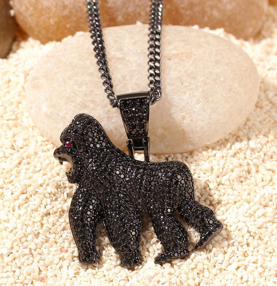 HIPHOP copper necklace Roaring Walking Gorilla for men and women 3colors gold/silver/black for boys girls love gift high quality