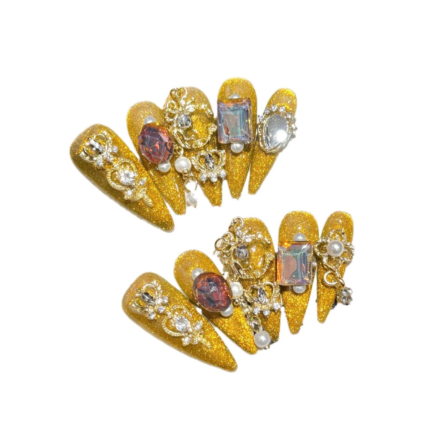 Estilo princesa La reina, uñas postizas hechas a mano, diseño lujoso y sorprendente, con gemas, regalos de amor sorpresa, 10 piezas por juego, envío gratis