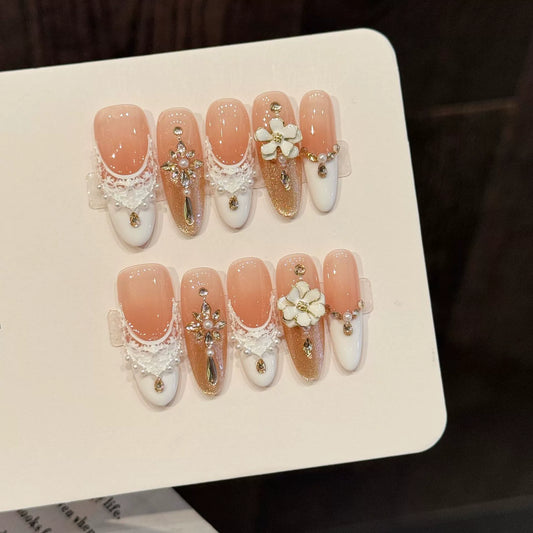 Handmade flower manual press on nails you are the queen princess gifts HPG1015