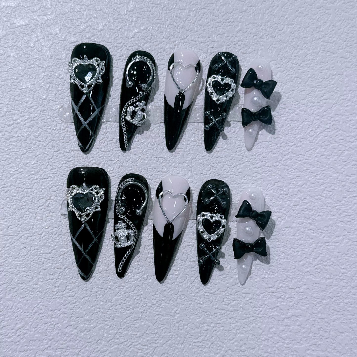 High quality Handmade manual press on nails black heart butterfly nail art love gifts for mum girlfriend for you princess HPG1014