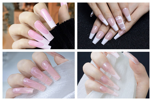 French Tips Style press on nails long square pink white 24pcs/set with tool bag strong adhesive stickers HPG0154-0158