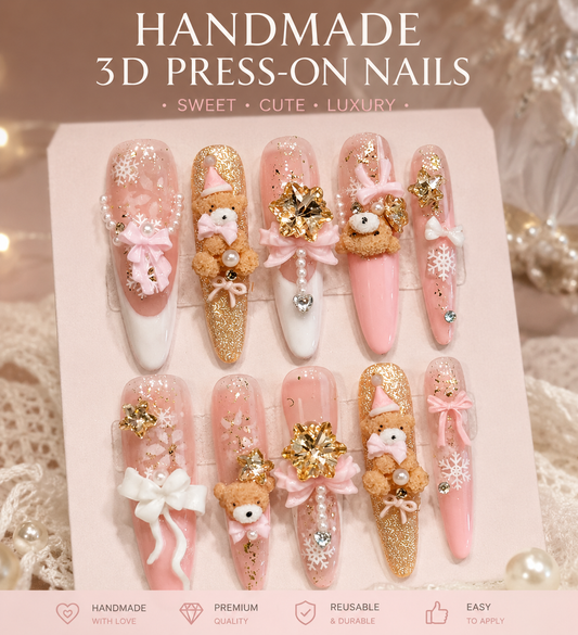 Princess long cute pink handmade press on nails high quality with luxury gift box free shipping