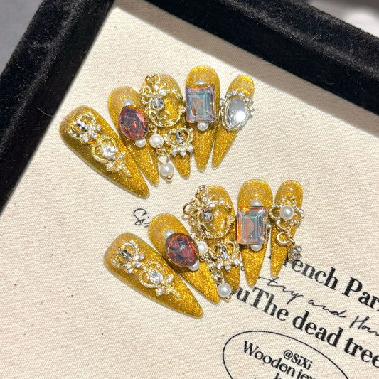 Luxury golden color Handmade press on nails high quality free shipping Love birthday bride wedding gifts