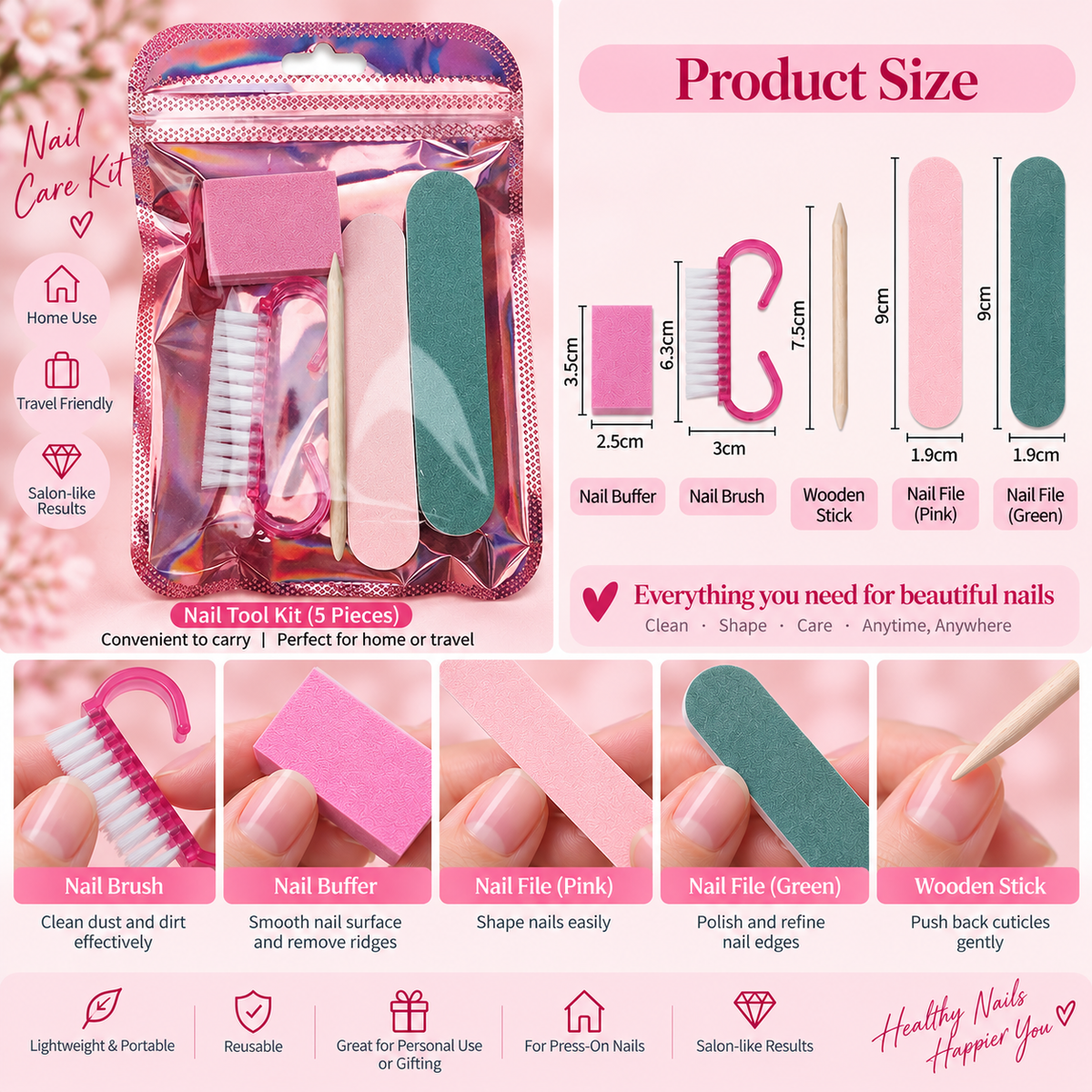 Pink Princess Garden Handmade Press-On Nails