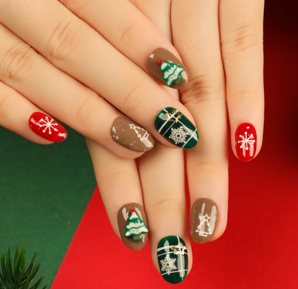 US$2,6/set Uñas postizas navideñas con diseños variados, regalos sorpresa increíbles para mamás, hermanas y niñas, 5 juegos, envío gratis