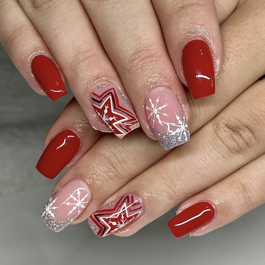 US$2,6/set Uñas postizas navideñas con diseños variados, regalos sorpresa increíbles para mamás, hermanas y niñas, 5 juegos, envío gratis