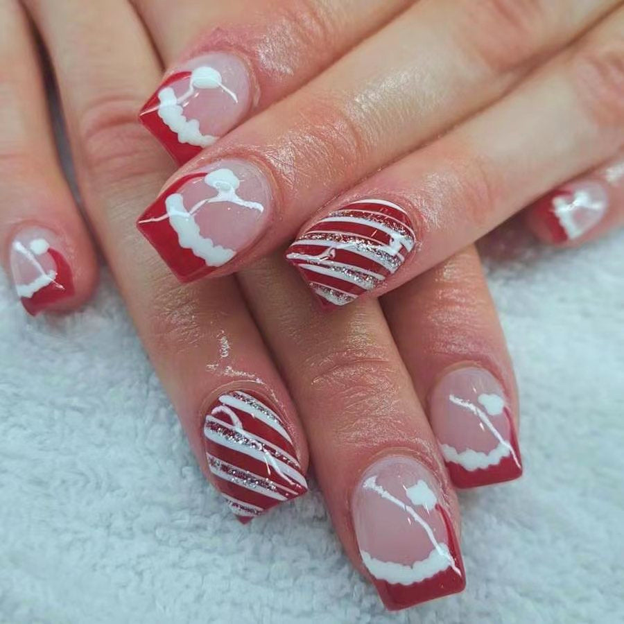 US$2,6/set Uñas postizas navideñas con diseños variados, regalos sorpresa increíbles para mamás, hermanas y niñas, 5 juegos, envío gratis