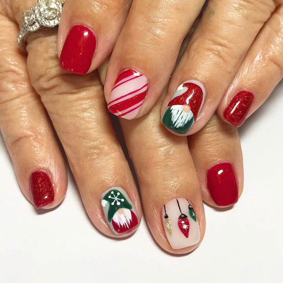 US$2,6/set Uñas postizas navideñas con diseños variados, regalos sorpresa increíbles para mamás, hermanas y niñas, 5 juegos, envío gratis