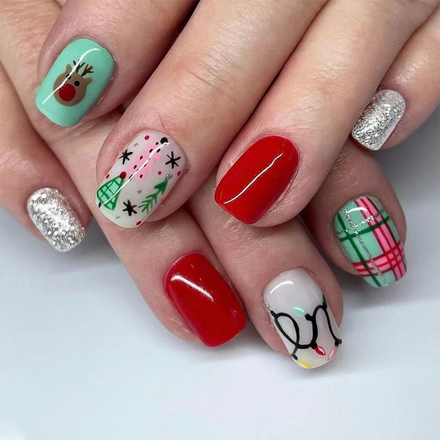 US$2,6/set Uñas postizas navideñas con diseños variados, regalos sorpresa increíbles para mamás, hermanas y niñas, 5 juegos, envío gratis