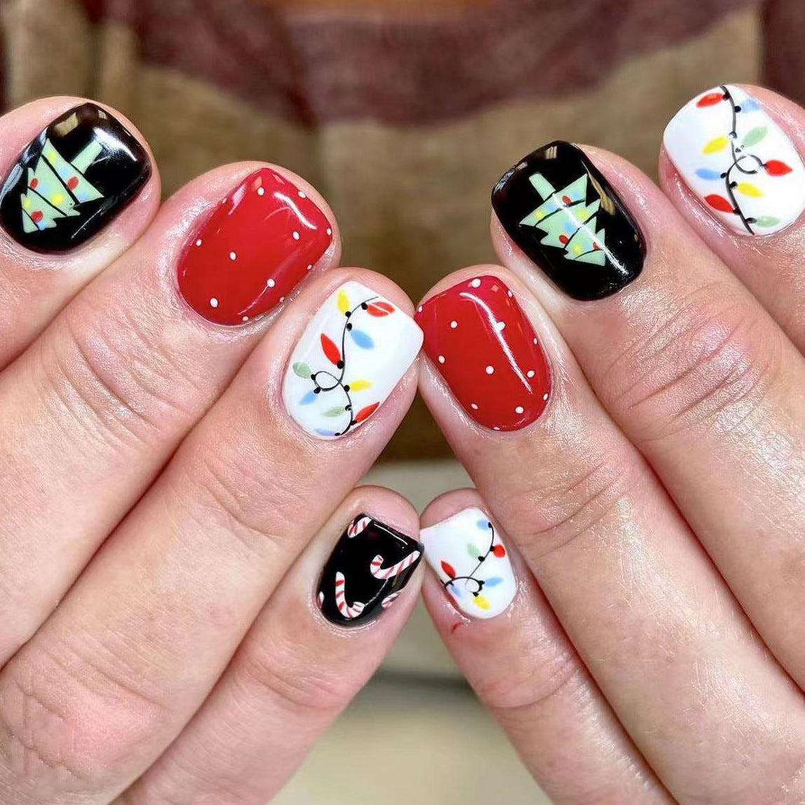 US$2,6/set Uñas postizas navideñas con diseños variados, regalos sorpresa increíbles para mamás, hermanas y niñas, 5 juegos, envío gratis