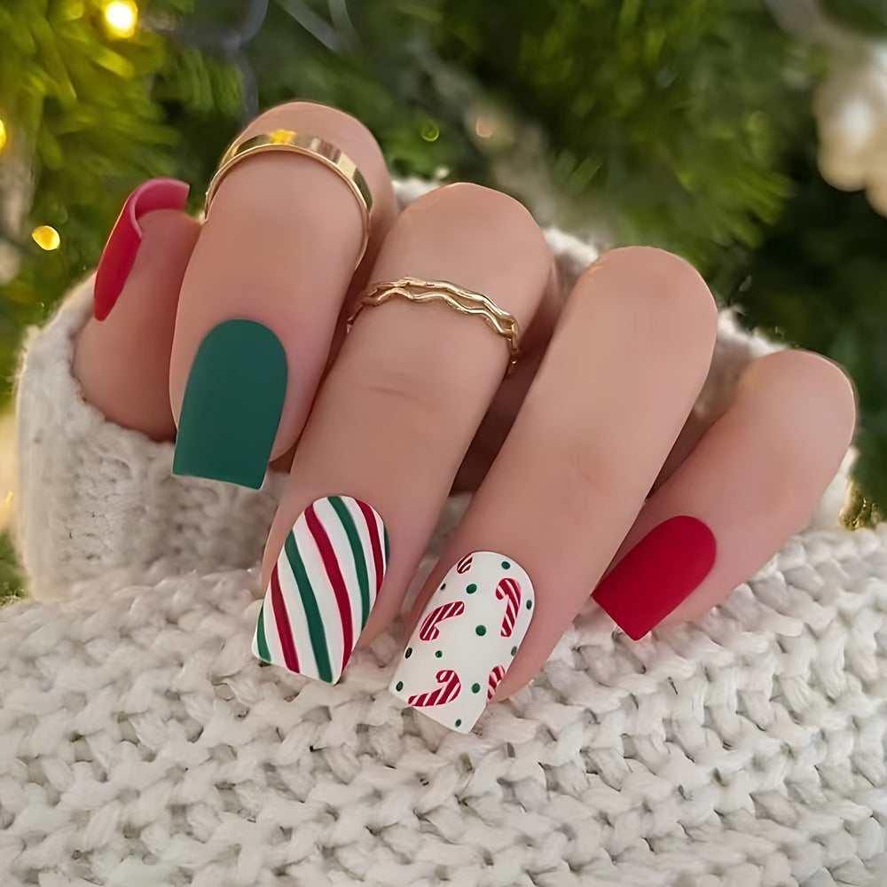 US$2,6/set Uñas postizas navideñas con diseños variados, regalos sorpresa increíbles para mamás, hermanas y niñas, 5 juegos, envío gratis