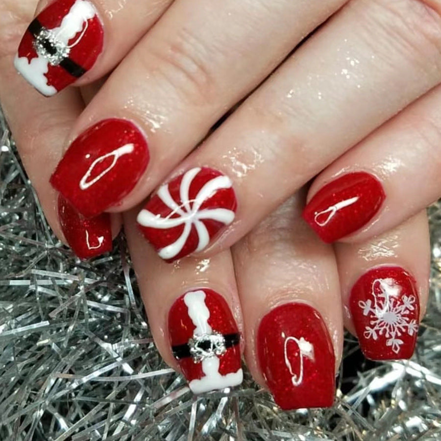 US$2,6/set Uñas postizas navideñas con diseños variados, regalos sorpresa increíbles para mamás, hermanas y niñas, 5 juegos, envío gratis