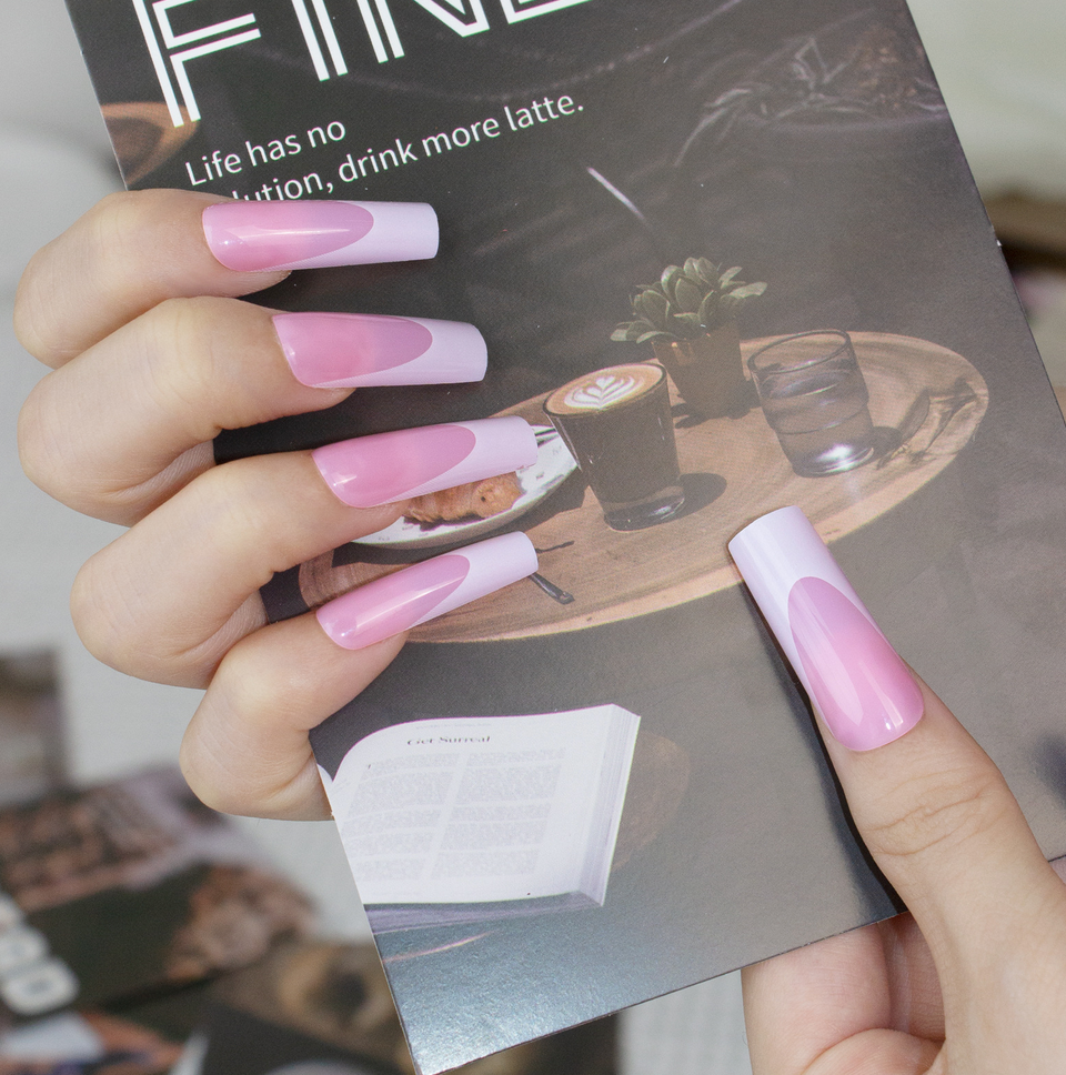 French Tips Style press on nails long square pink white 24pcs/set with tool bag strong adhesive stickers HPG0154-0158