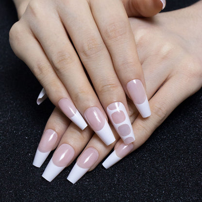 French Tips Style press on nails long square pink white 24pcs/set with tool bag strong adhesive stickers HPG0154-0158