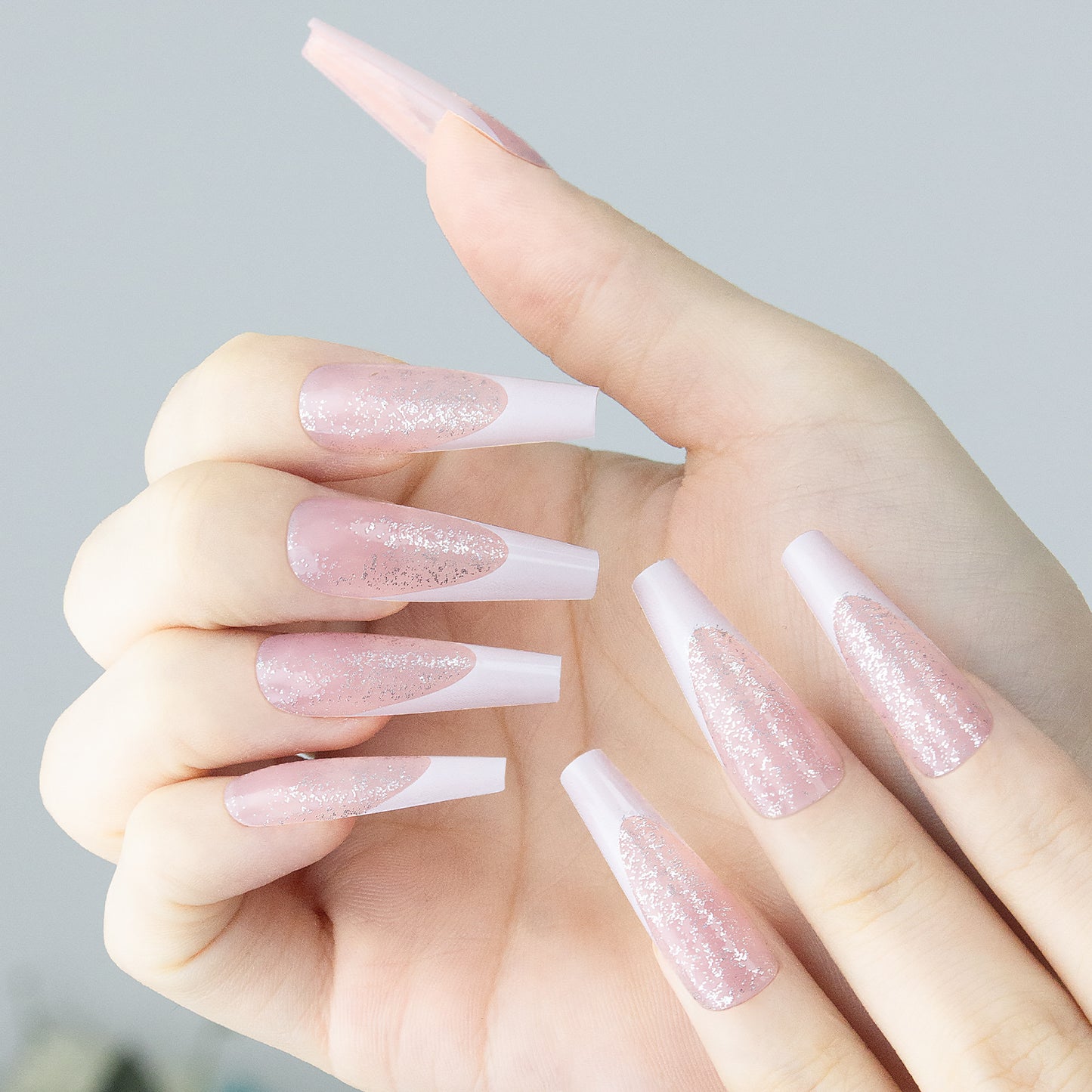 French Tips Style press on nails long square pink white 24pcs/set with tool bag strong adhesive stickers HPG0154-0158