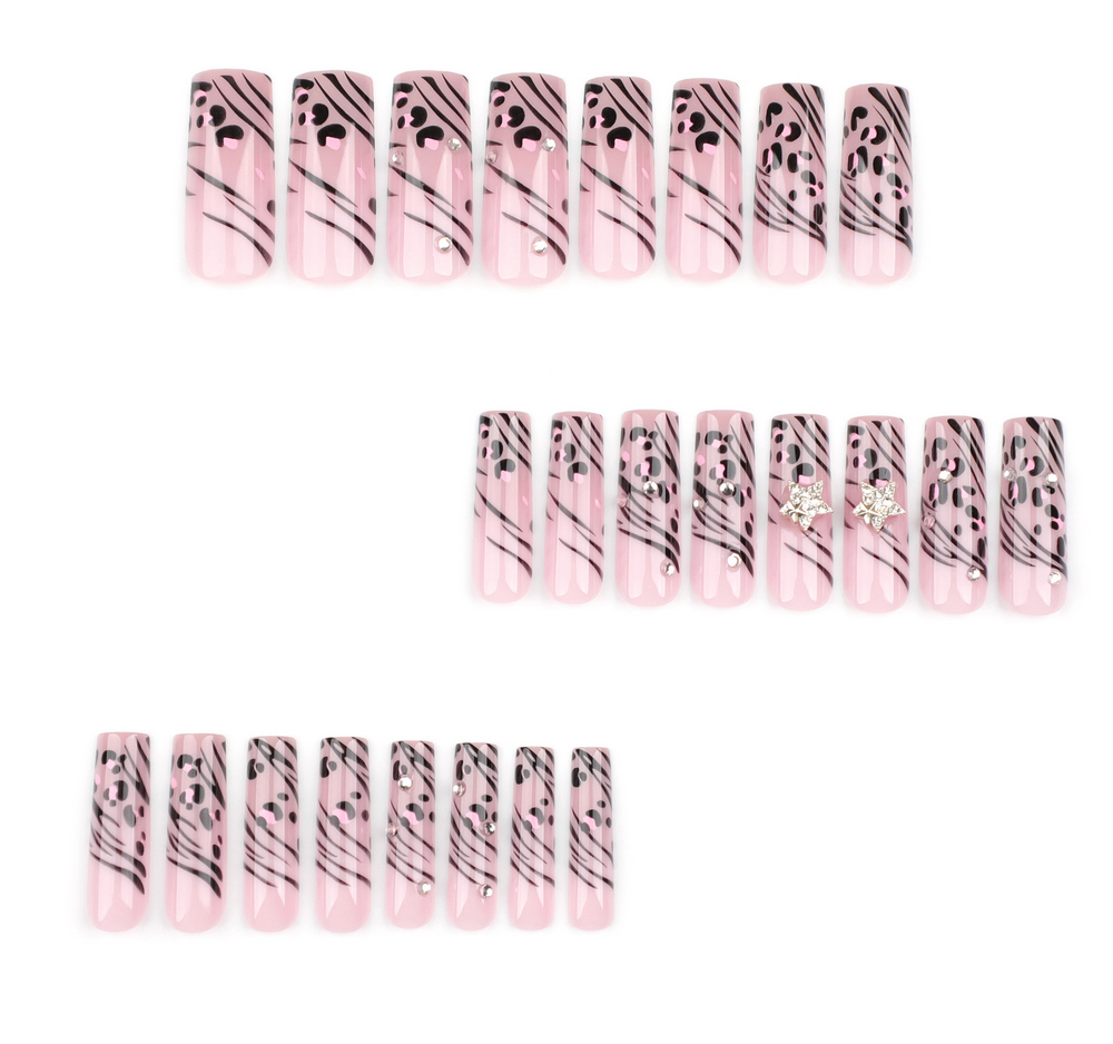 Diamond nail art nail tips hot girl French leopard print false nails star three-dimensional press on nails love surprise birthday gifts 24pcs/set retail wholesale HPG0160