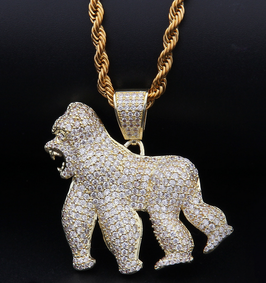 HIPHOP copper necklace Roaring Walking Gorilla for men and women 3colors gold/silver/black for boys girls love gift high quality free shipping