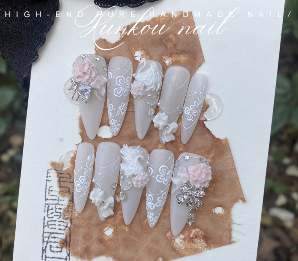 White Handmade manual press on nails love birthday surprise gifts HPG1016