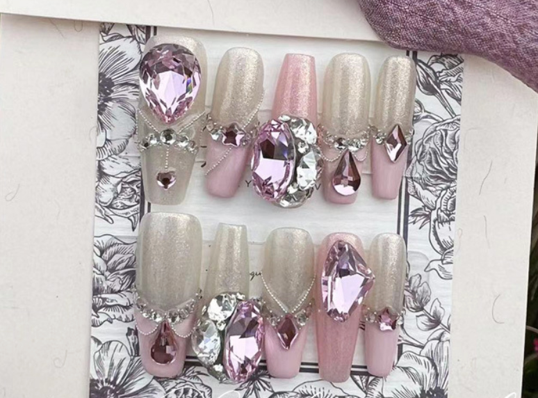 Pink Handmade manual press on nails luxury you are the queen princess free shipping HPG1021