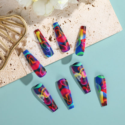 Long ripple rainbow Press on nails false nails with healthy glue tool DIY nails wholesale good price