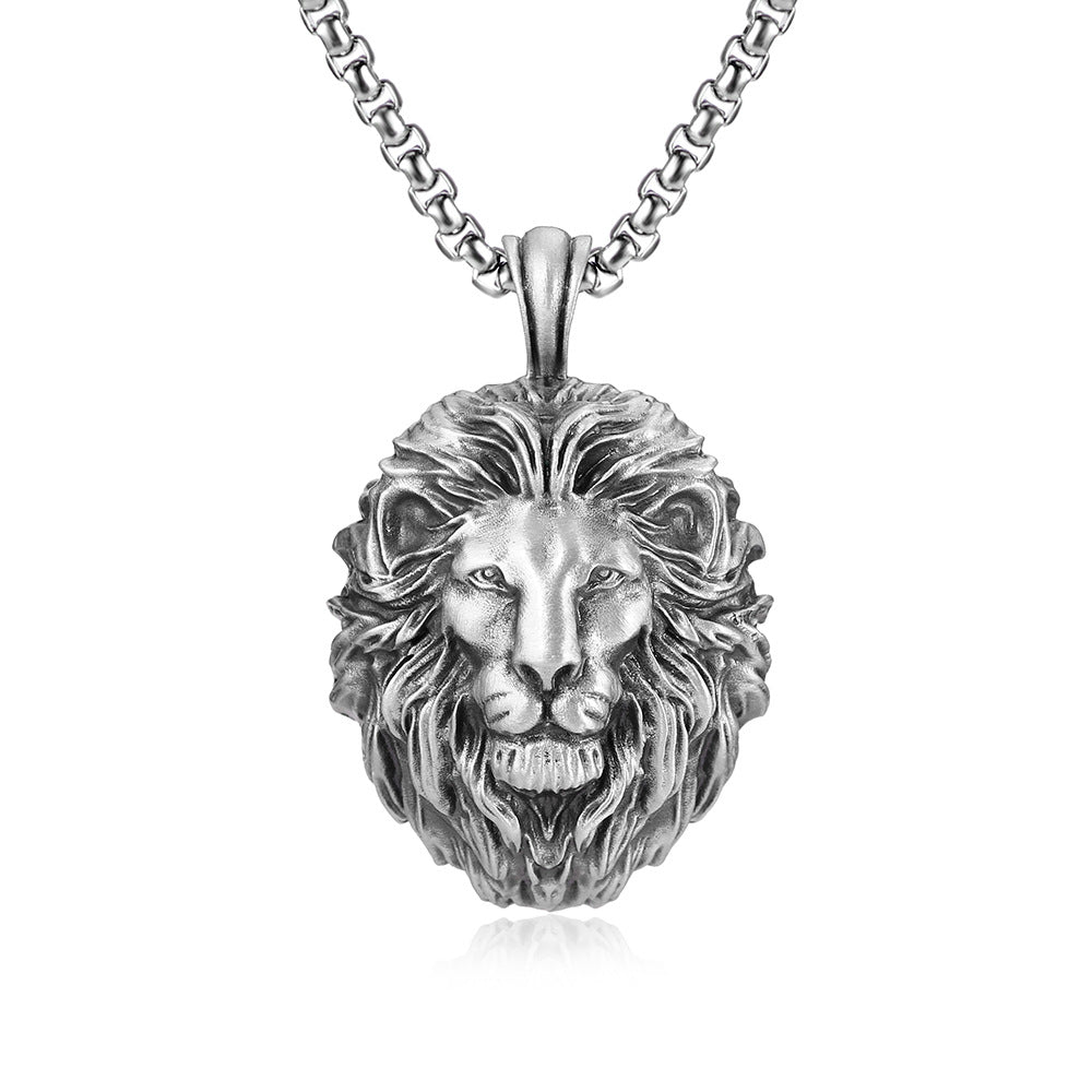 High quality necklace Pure tin Lion head pendant stainless steel chain men's hip-hop punk style jewelry trendy for men retail wholesale free shipping HPG0515