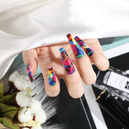 Long ripple rainbow Press on nails false nails with healthy glue tool DIY nails wholesale good price