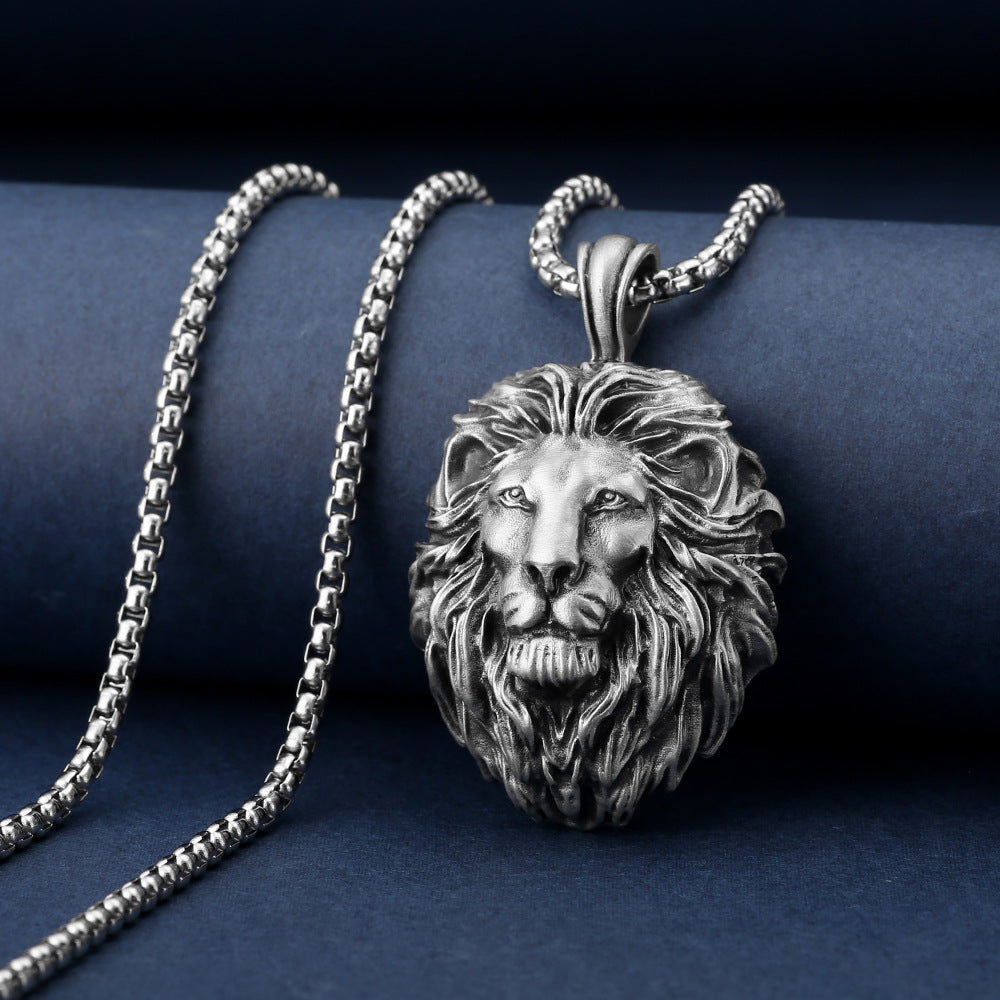 High quality necklace Pure tin Lion head pendant stainless steel chain men's hip-hop punk style jewelry trendy for men retail wholesale free shipping HPG0515