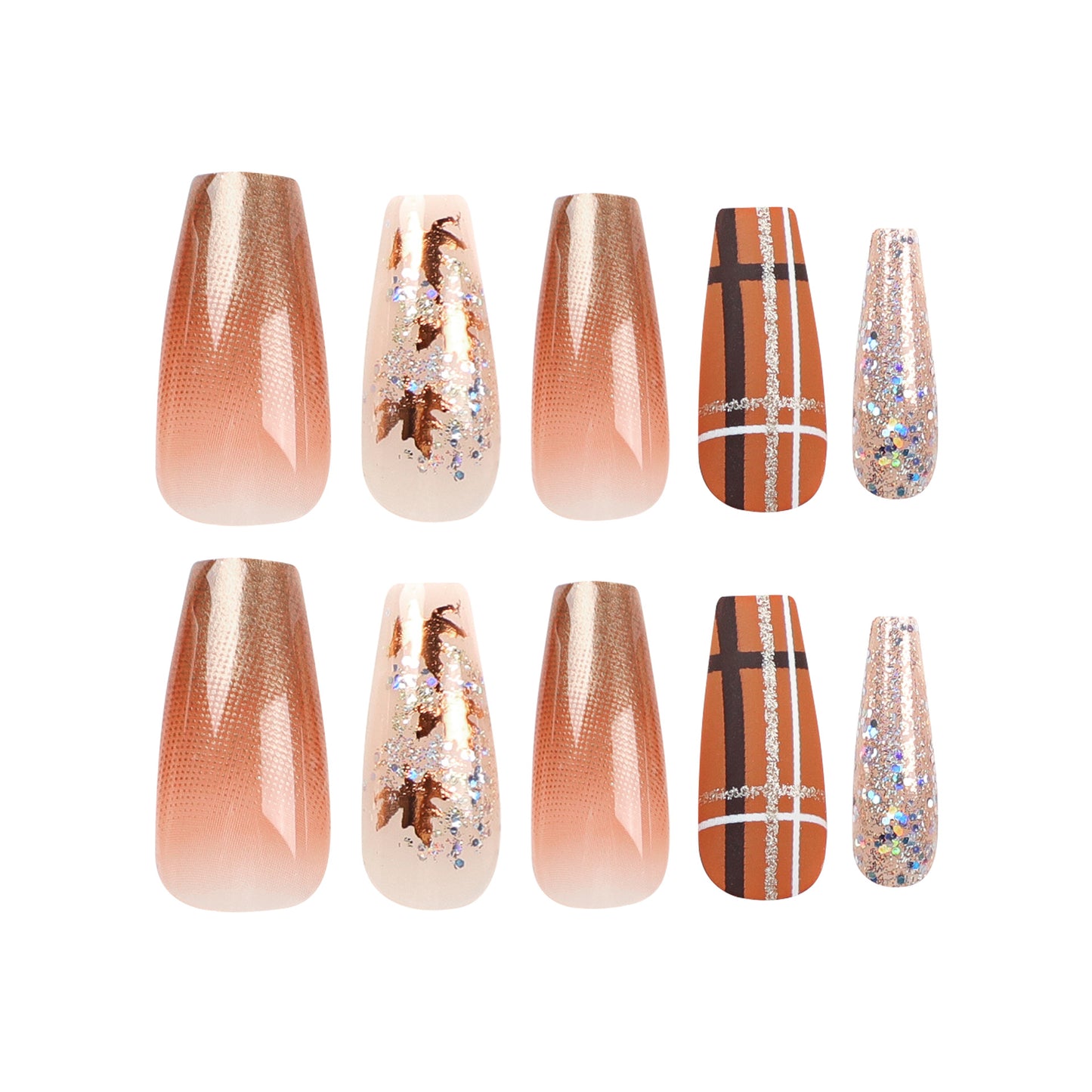 Maple leaf sequins Press on nails false nails with healthy glue tool DIY nails wholesale good price