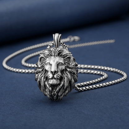 High quality necklace Pure tin Lion head pendant stainless steel chain men's hip-hop punk style jewelry trendy for men retail wholesale free shipping HPG0515