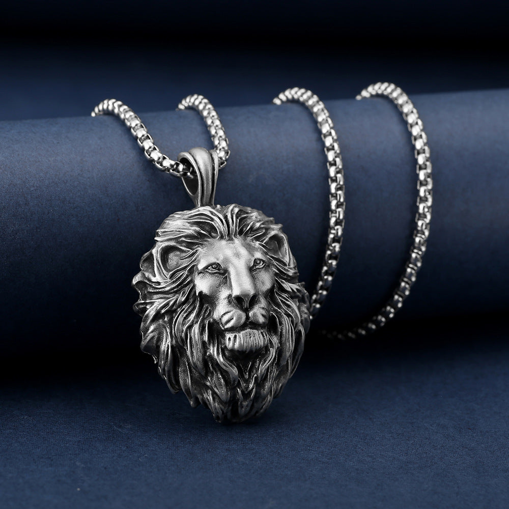 High quality necklace Pure tin Lion head pendant stainless steel chain men's hip-hop punk style jewelry trendy for men retail wholesale free shipping HPG0515