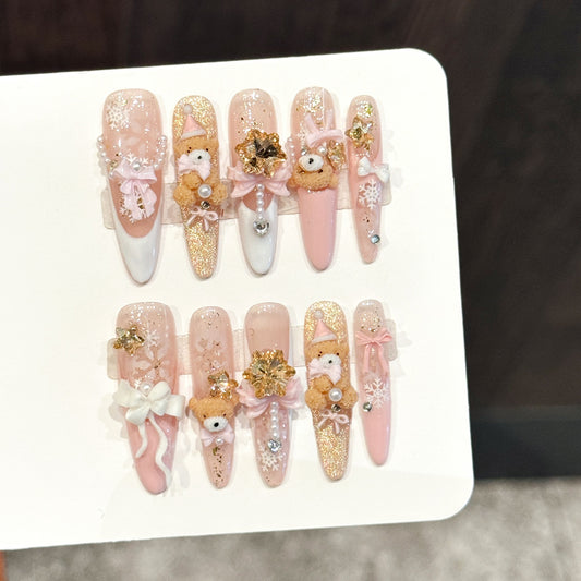 Long cute pink handmade press on nails high quality with luxury gift box free shipping with gift box
