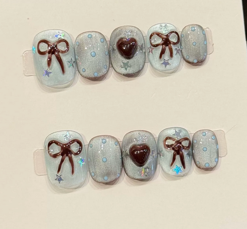 Cute butterfly heart Handmade manual press on nails gifts for girlfriend mum sister for happiness