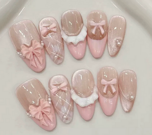 Romantic pink flower rose butterfly White Wedding bride Handmade manual press on nails love birthday surprise gifts HPG1017