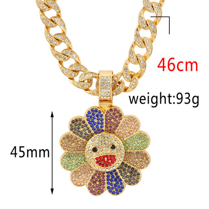 Fantastic amazing rotataing necklace sunflower pendant Cuban HIPHOP with nice gift box for family friends boyfriend girlfriend retail wholesale from jewelry factory discount free shipping