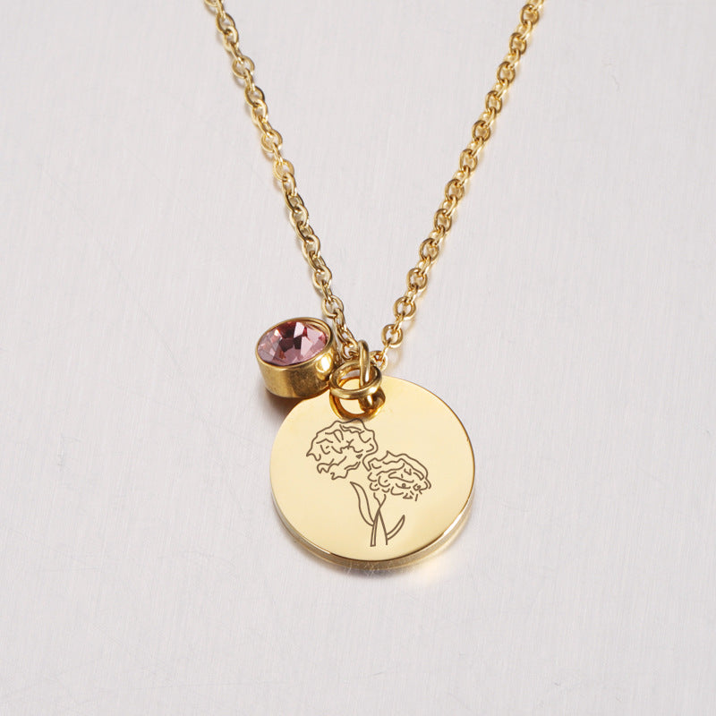 Lucky gift Birthday Necklace Stainless steel flower with birthstone jewelry