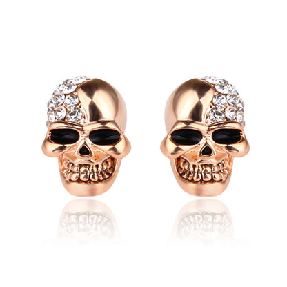 personalized gifts Retro glossy skull earrings with diamond for men and women Halloween jewelry wholesale OEM