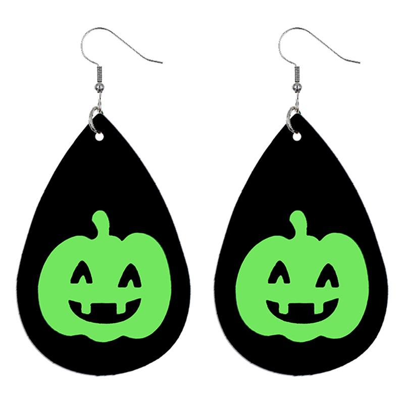 Hallows Day earrings INS design halloween elf fluorescent green luminous leather earrings earrings for women