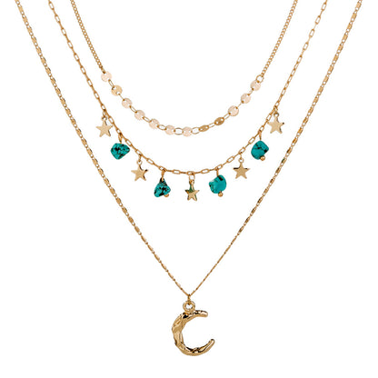 2022 new design pre-sale jewelry multi-layer crescent  necklace natural turquoise small star clavicle chain festival Christmas gifts