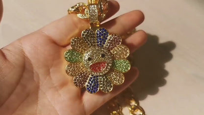 Fantastic amazing rotataing necklace sunflower pendant Cuban HIPHOP with nice gift box for family friends boyfriend girlfriend retail wholesale from jewelry factory discount free shipping